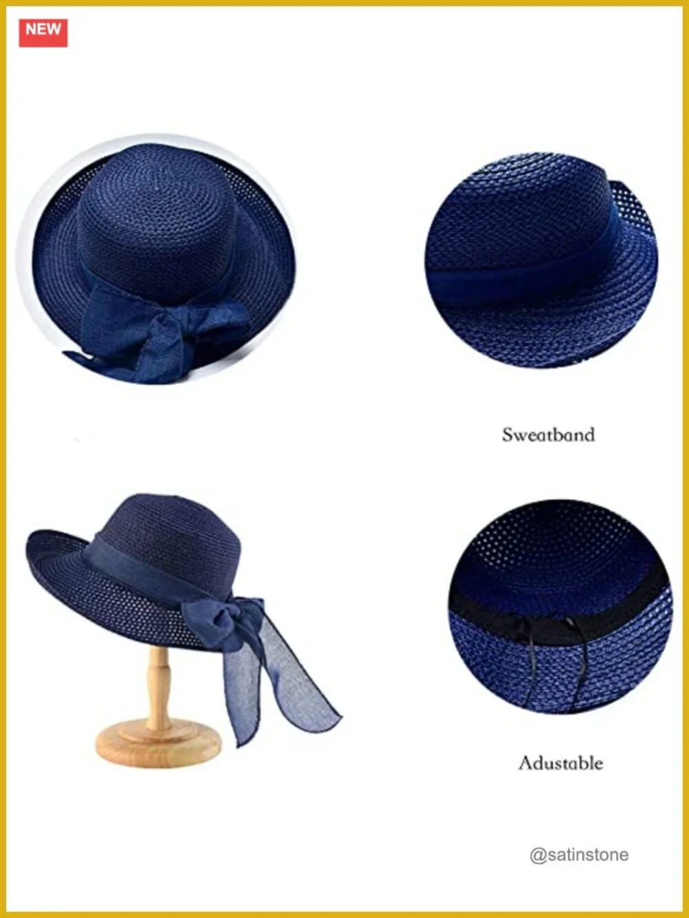 Wide Brim Straw Sun Hat UPF 50+ Floppy Beach Travel Packable Cotton